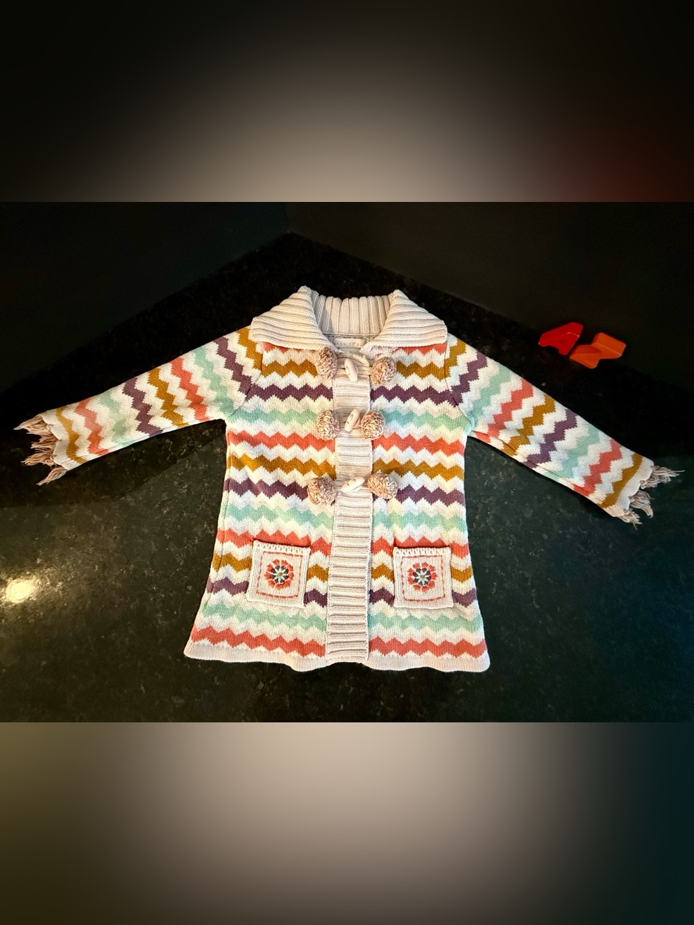 MAGGIE & ZOE , Knitted CARDIGAN SWEATER, Fun POM POMs GIRLS SIZE 24 months